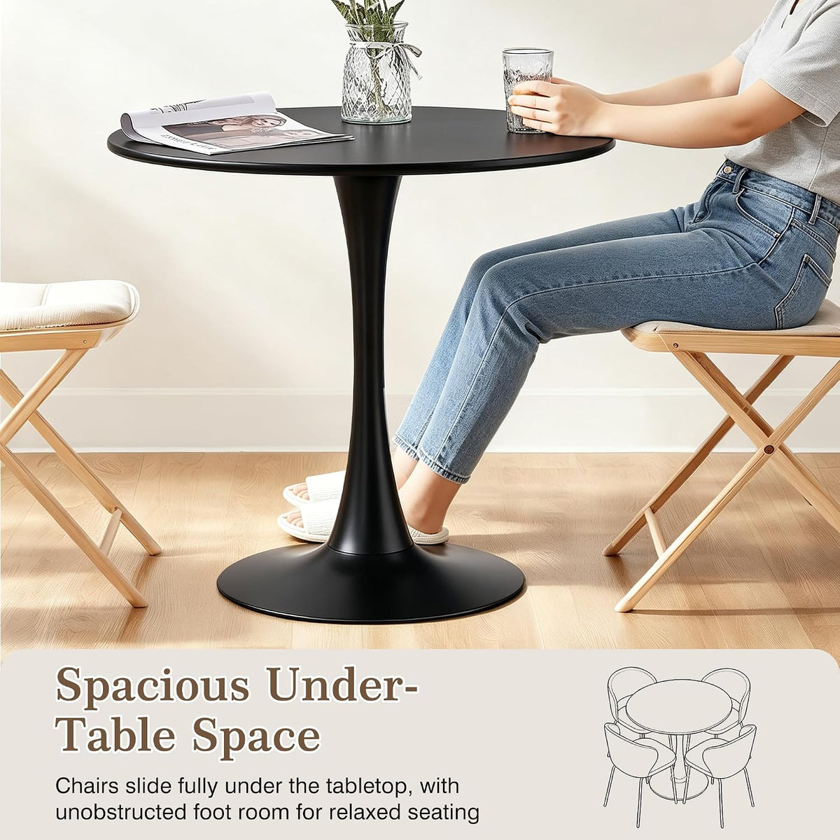 VECELO Round Dining Table, Mid-Century Tulip Table