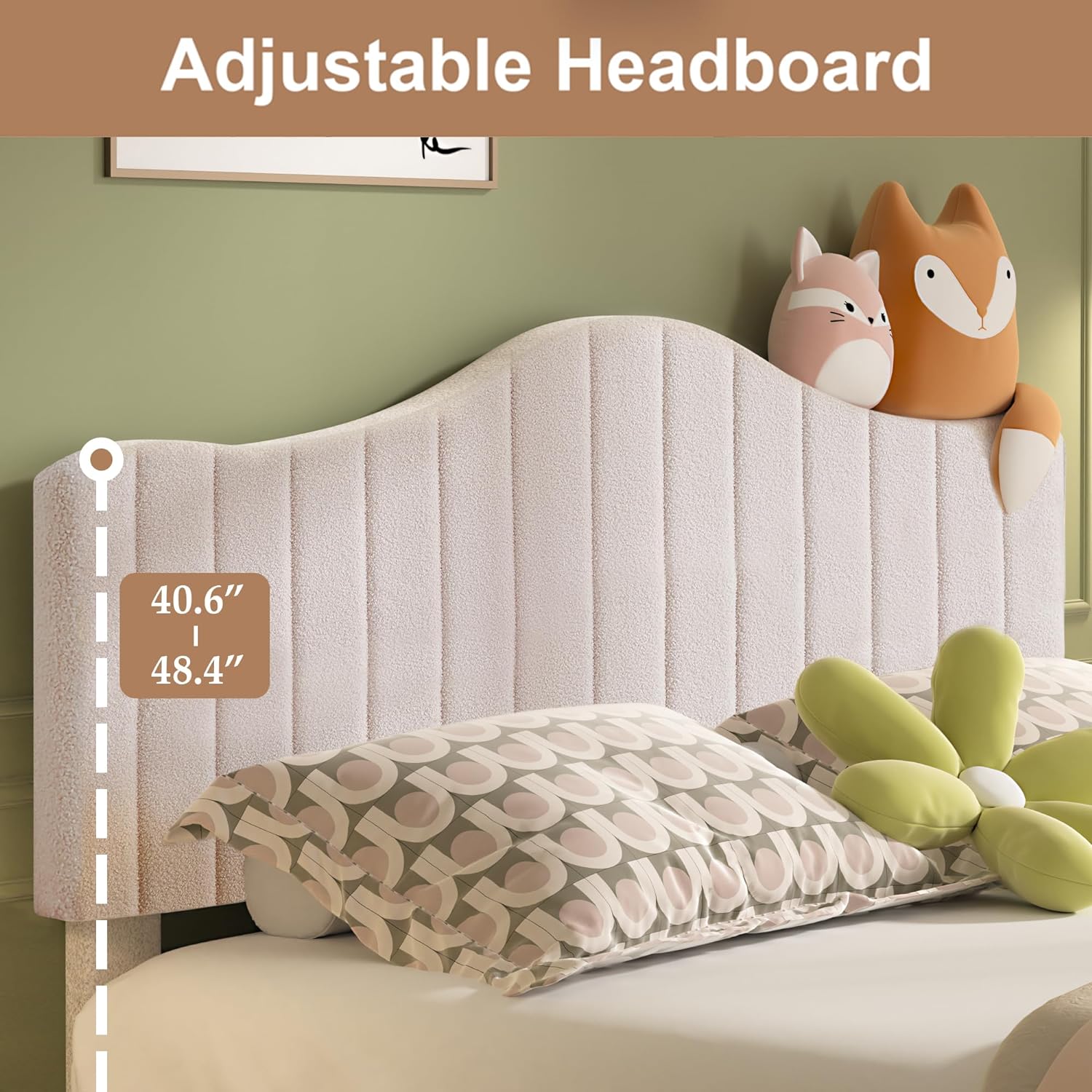 VECELO Upholstered Platform Bed Frame with Sheepskin Fabric Adjustable Headboard/Strong Wood Slats Supports