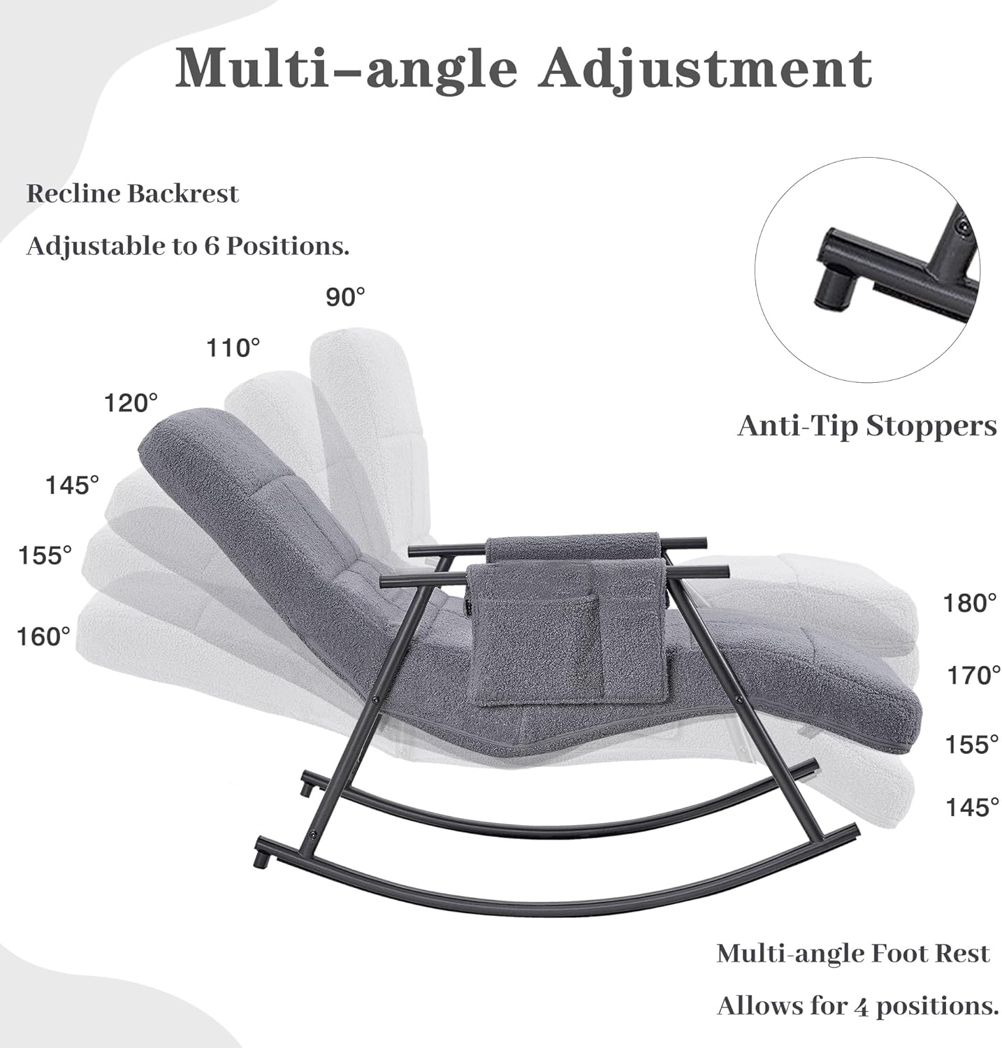 VECELO High Back Nursery Rocking Chair with Foot Rest, Teddy Upholstered Reclining Glider Rocker