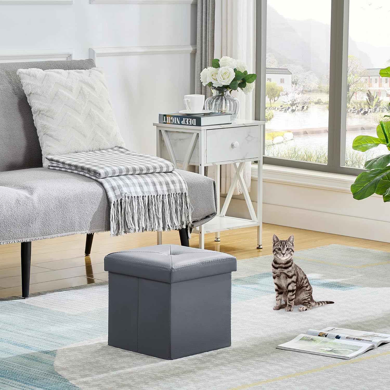 VECELO Storage Ottoman Bench End of Bed 43'' Footstool Footrest Stool Shoestool for Bedroom Hallway Entraway Living Room
