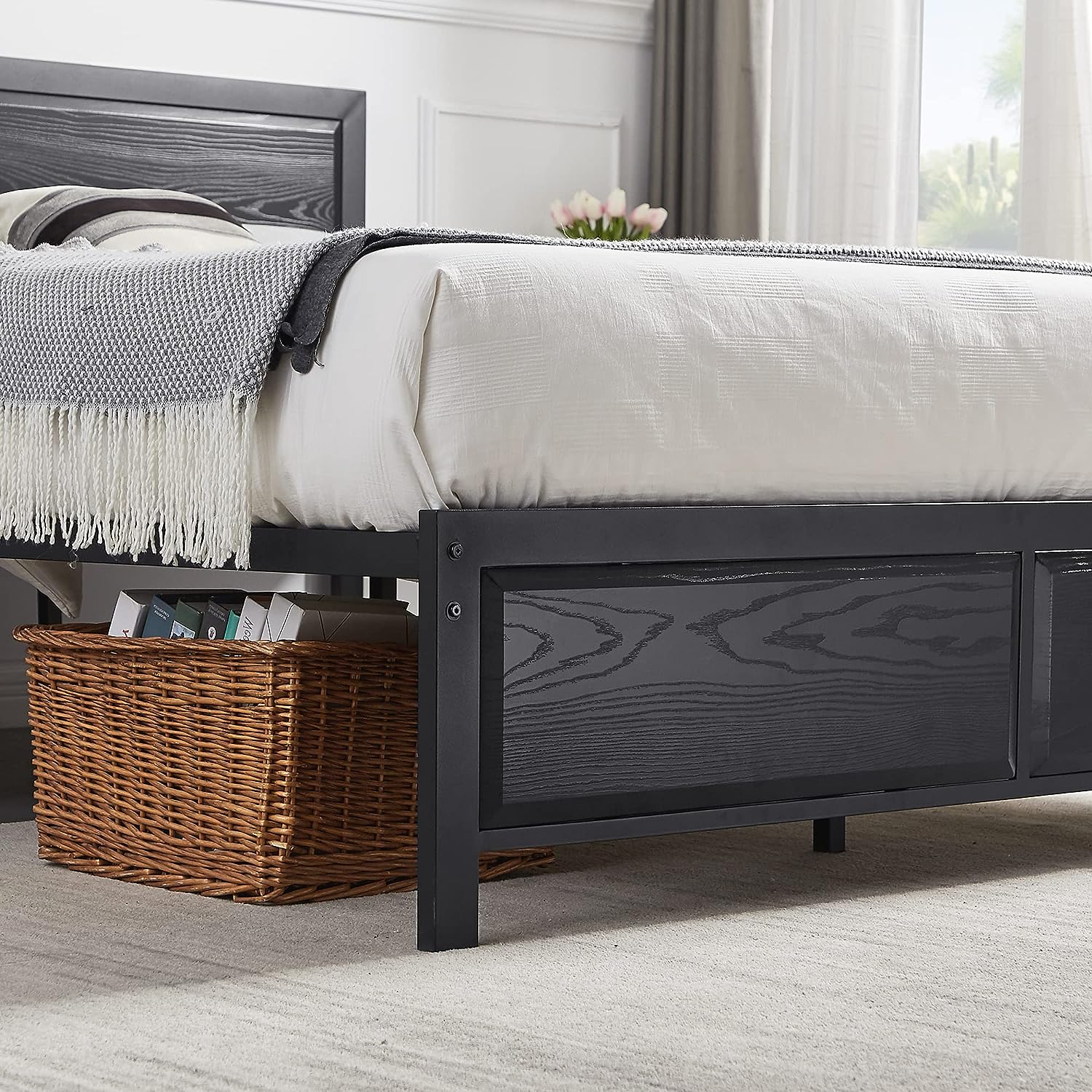 VECELO Platform Bed Frame/Mattress Foundation with Rustic Vintage Wood Headboard