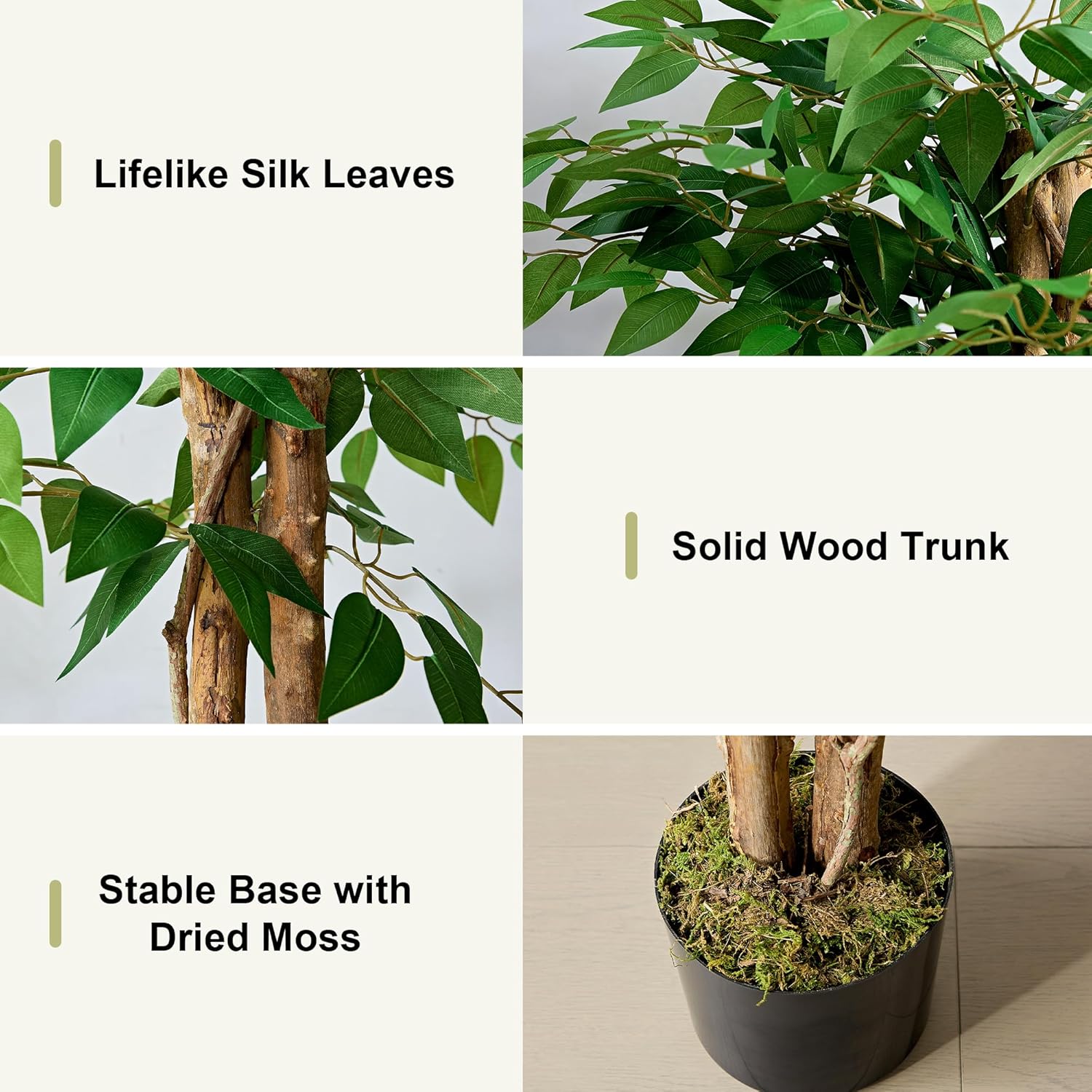 VECELO Artificial Ficus Tree with Sturdy Nursery Pot, 5FT and 6FT Faux Silk Plant - VECELO