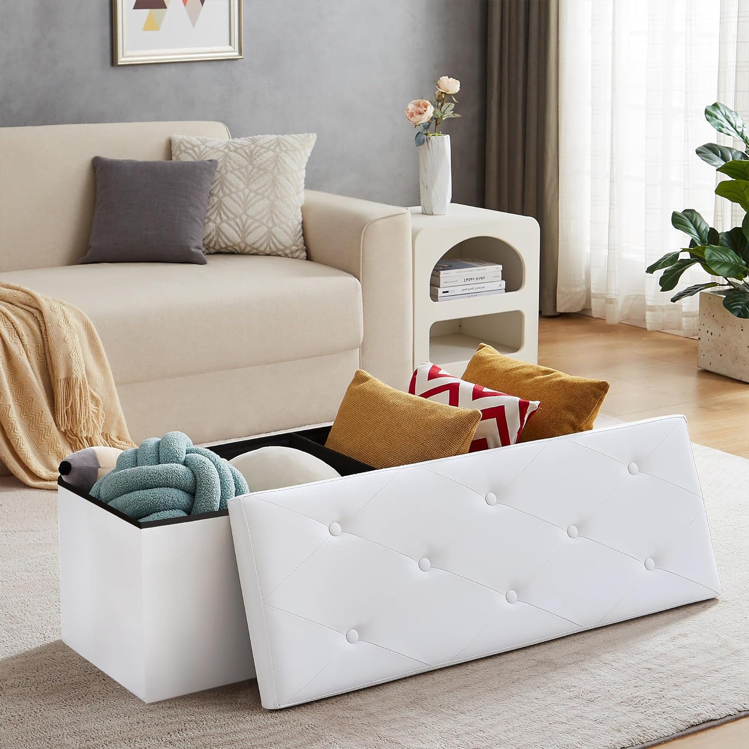 VECELO Storage Ottoman Bench End of Bed 43'' Footstool Footrest Stool Shoestool for Bedroom Hallway Entraway Living Room