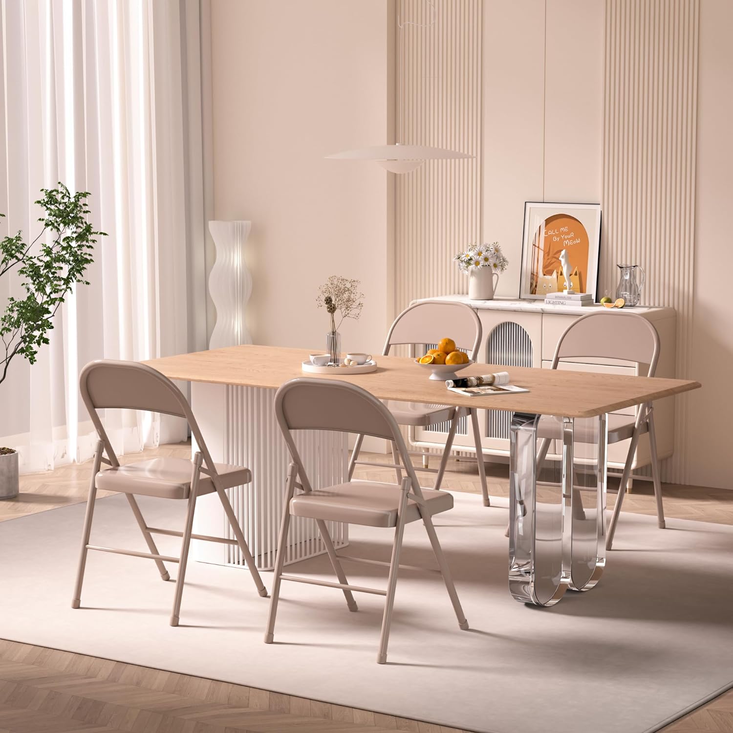 VECELO Metal Frame Steel Folding Mounted Chairs with Triple Braced & Double Hinged Back Set of 4