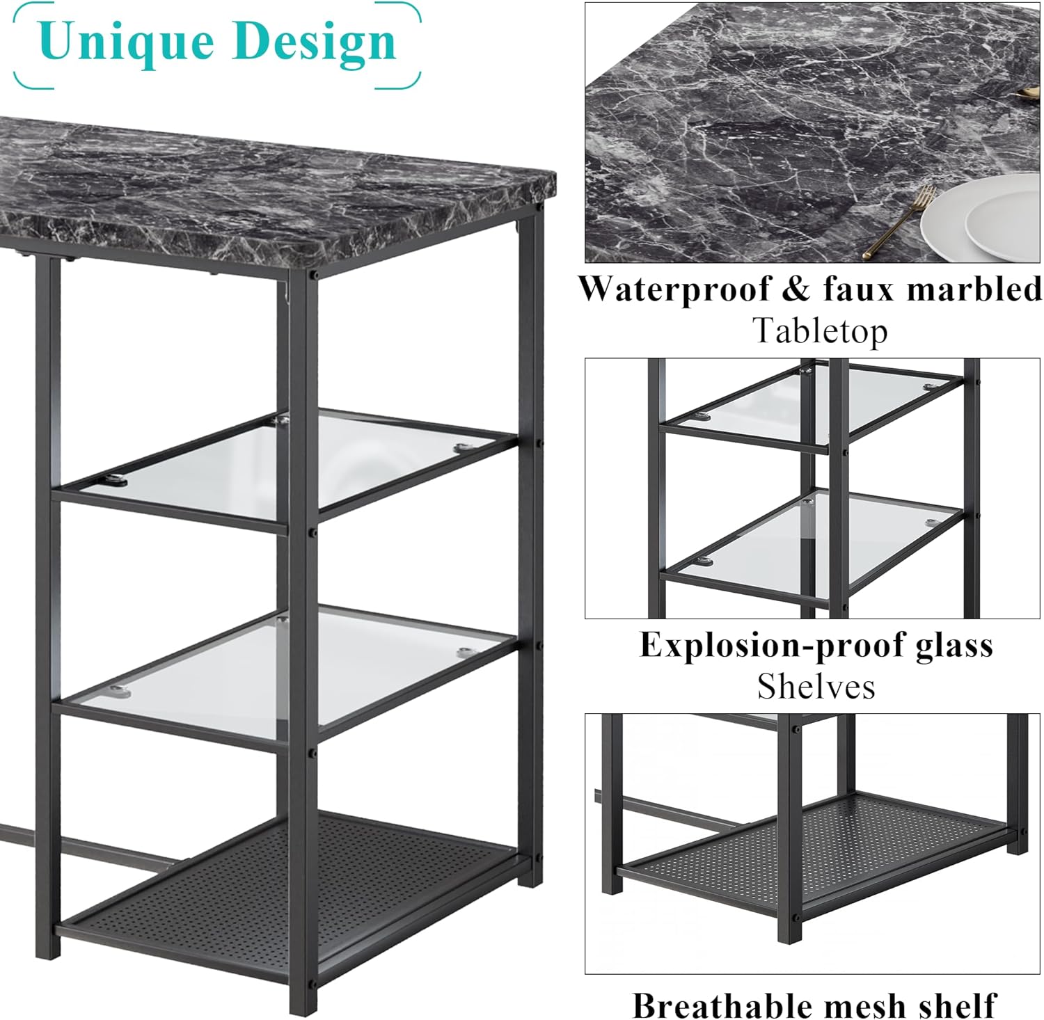 VECELO Small Bar Table and Chairs Set for 2
