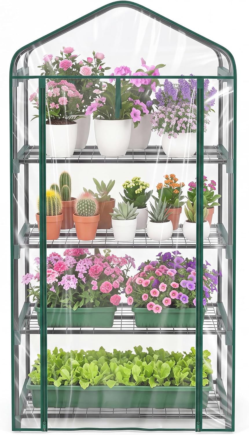 VECELO 4-Tier Greenhouse Portable Plant Green House
