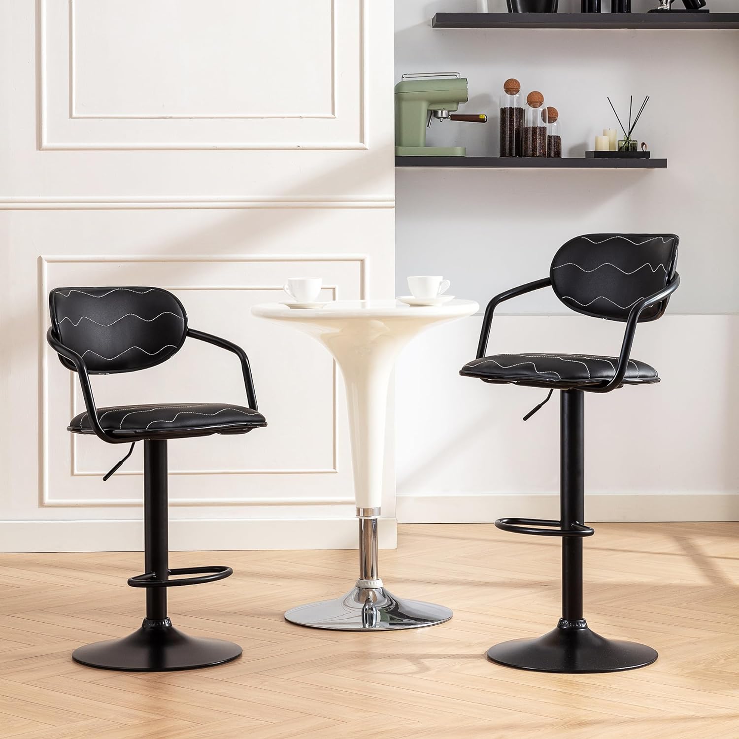 VECELO Bar Stools Set of 2, Adjustable Counter Height Barstools with Back and Arm