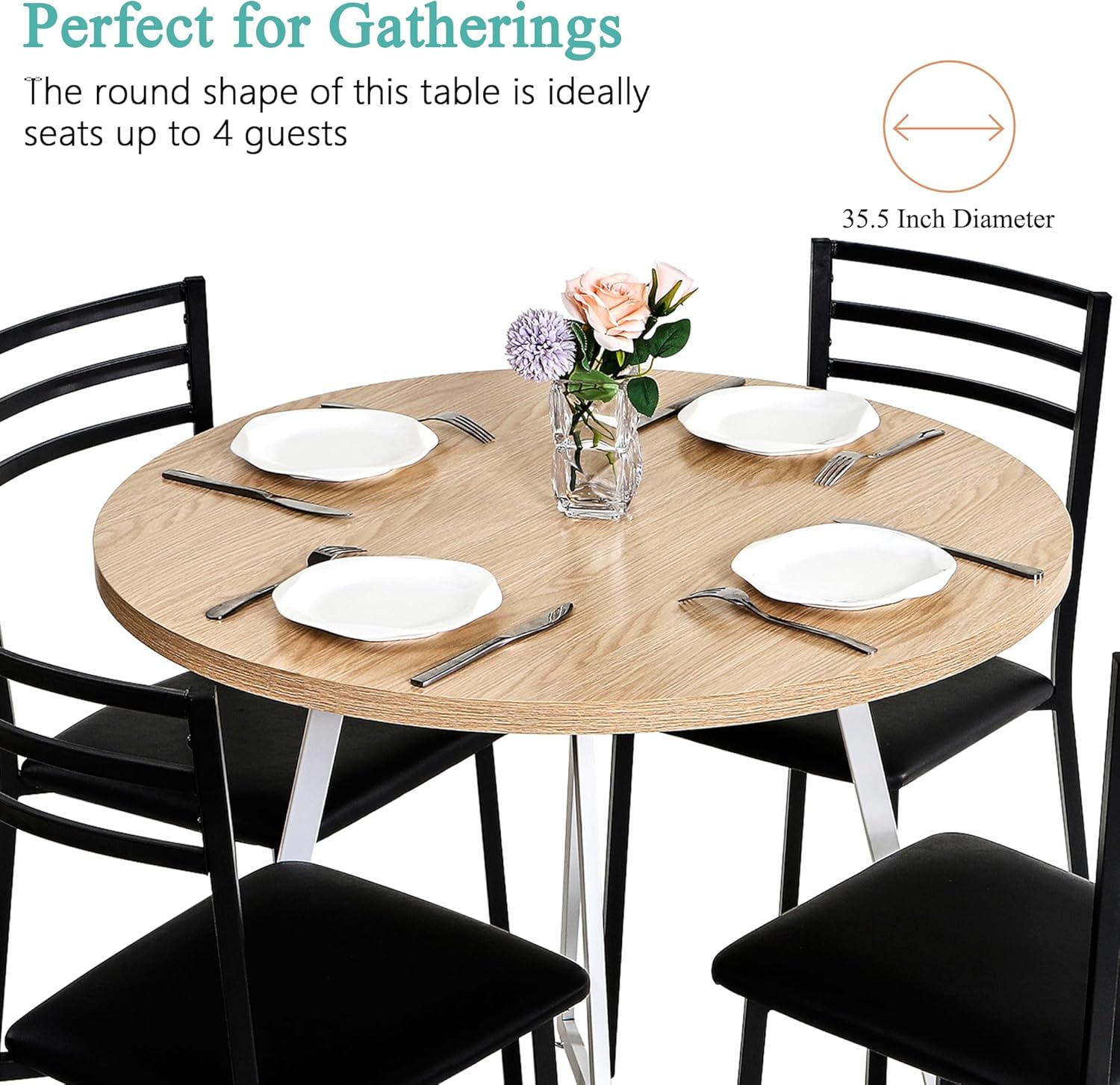 VECELO 35" Round Dining Table for 4