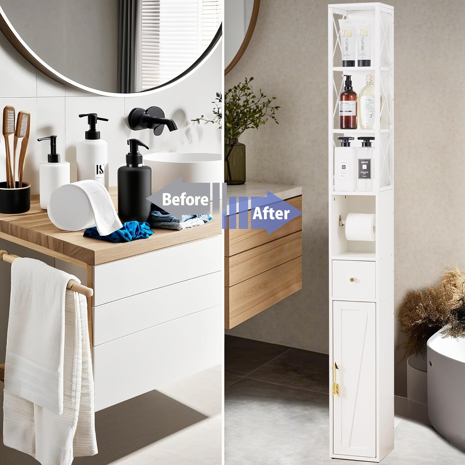 VECELO Tall Bathroom Cabinet with Adjustable Shelves