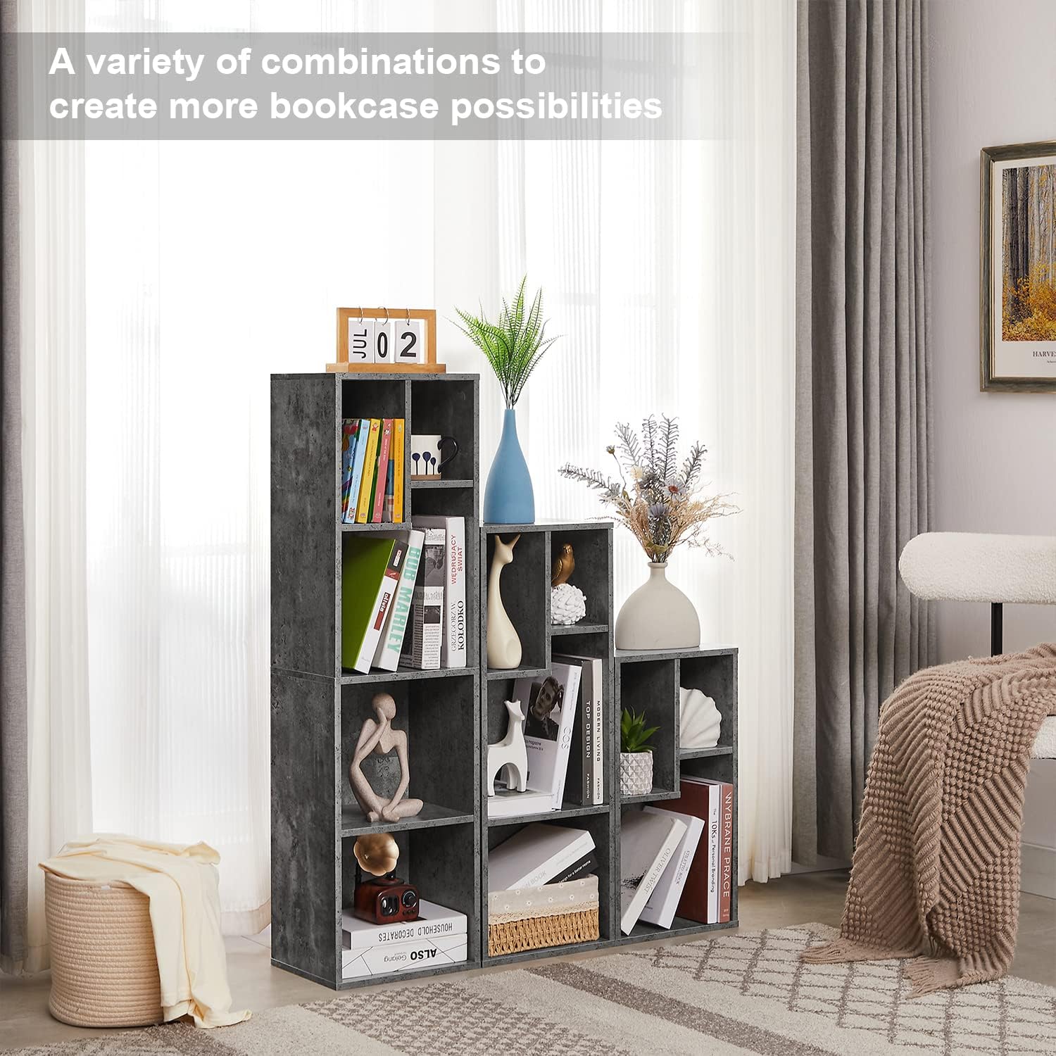 VECELO Modern 3-Tier Small Bookcase, 4 Cube/5 Cube Bookshelf/Storage Organizer for Living Room,Bedroom,Home Office