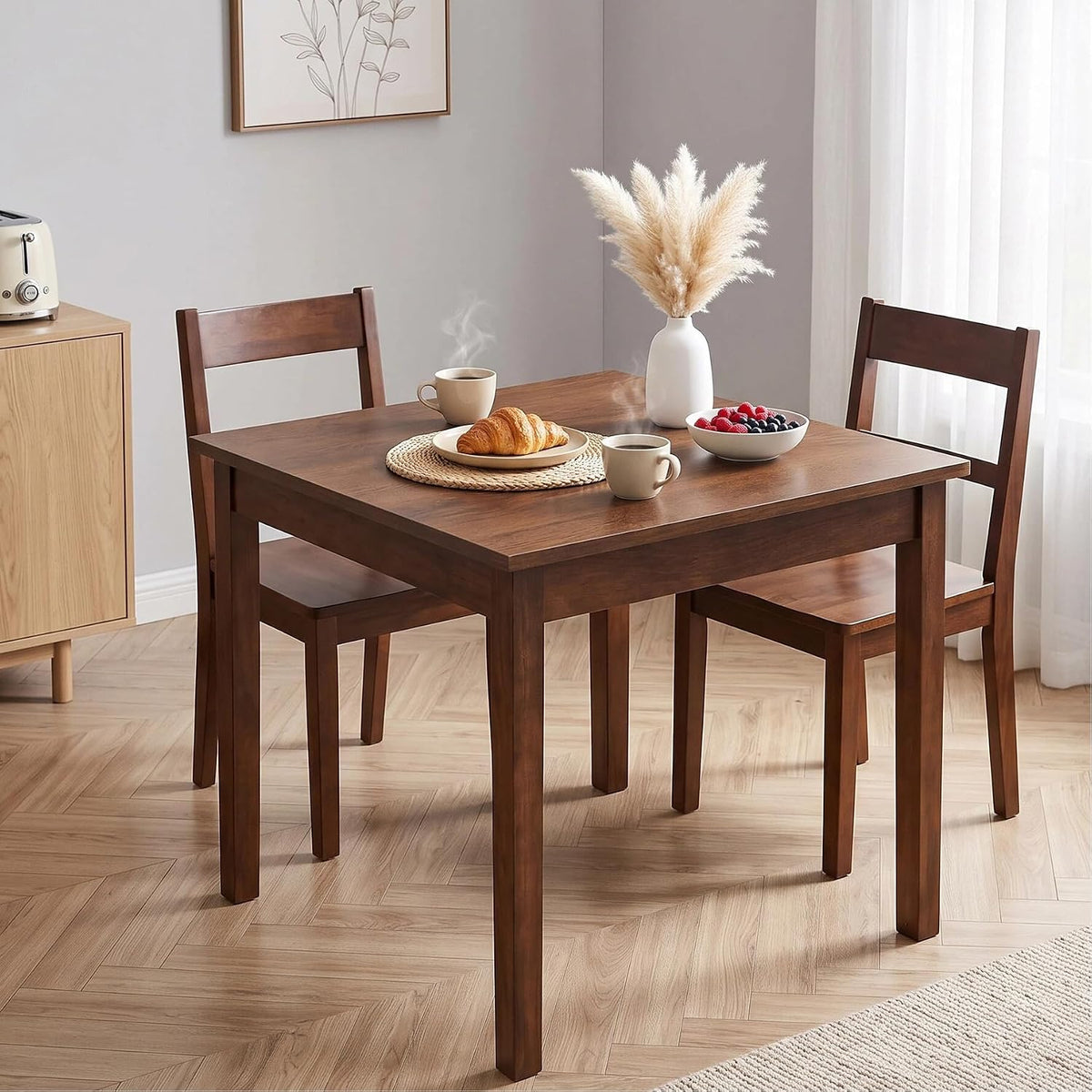 VECELO Square Dining Table for 2-4 People  29” x 29” Compact Kitchen Table with Solid Wood Legs