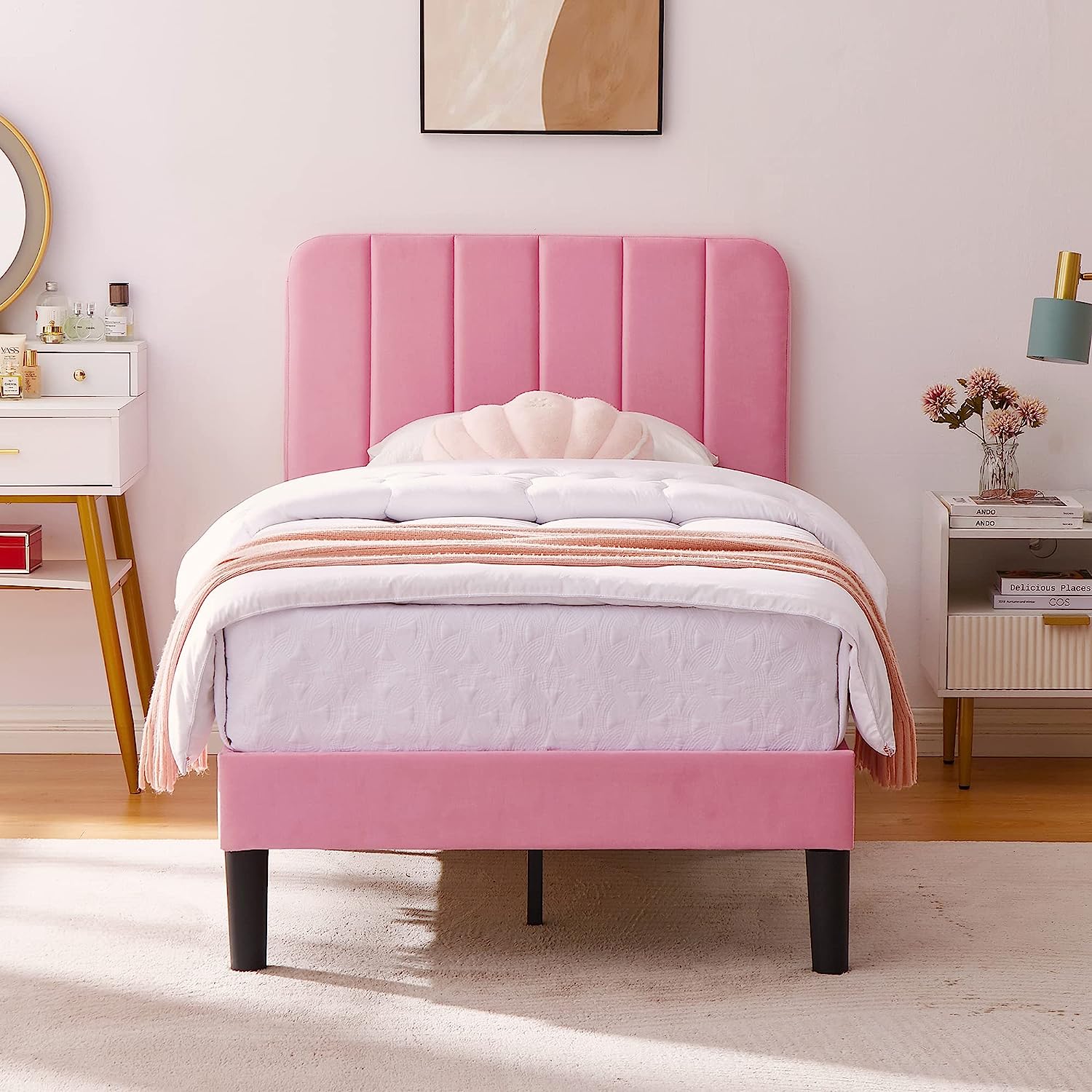 VECELO Upholstered Platform bedframe with Adjustable Headboard