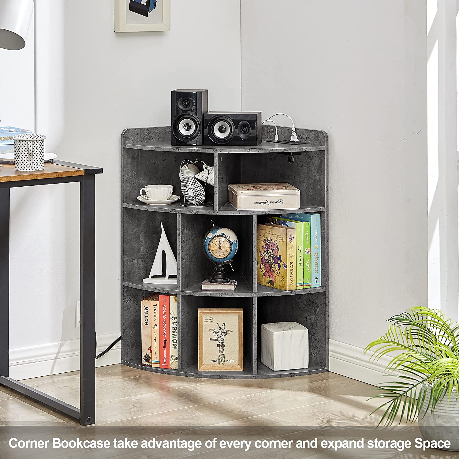 VECELO 3-Tier Corner Cabinet with 8 Cubbies, Wooden Cube Storage Organizer