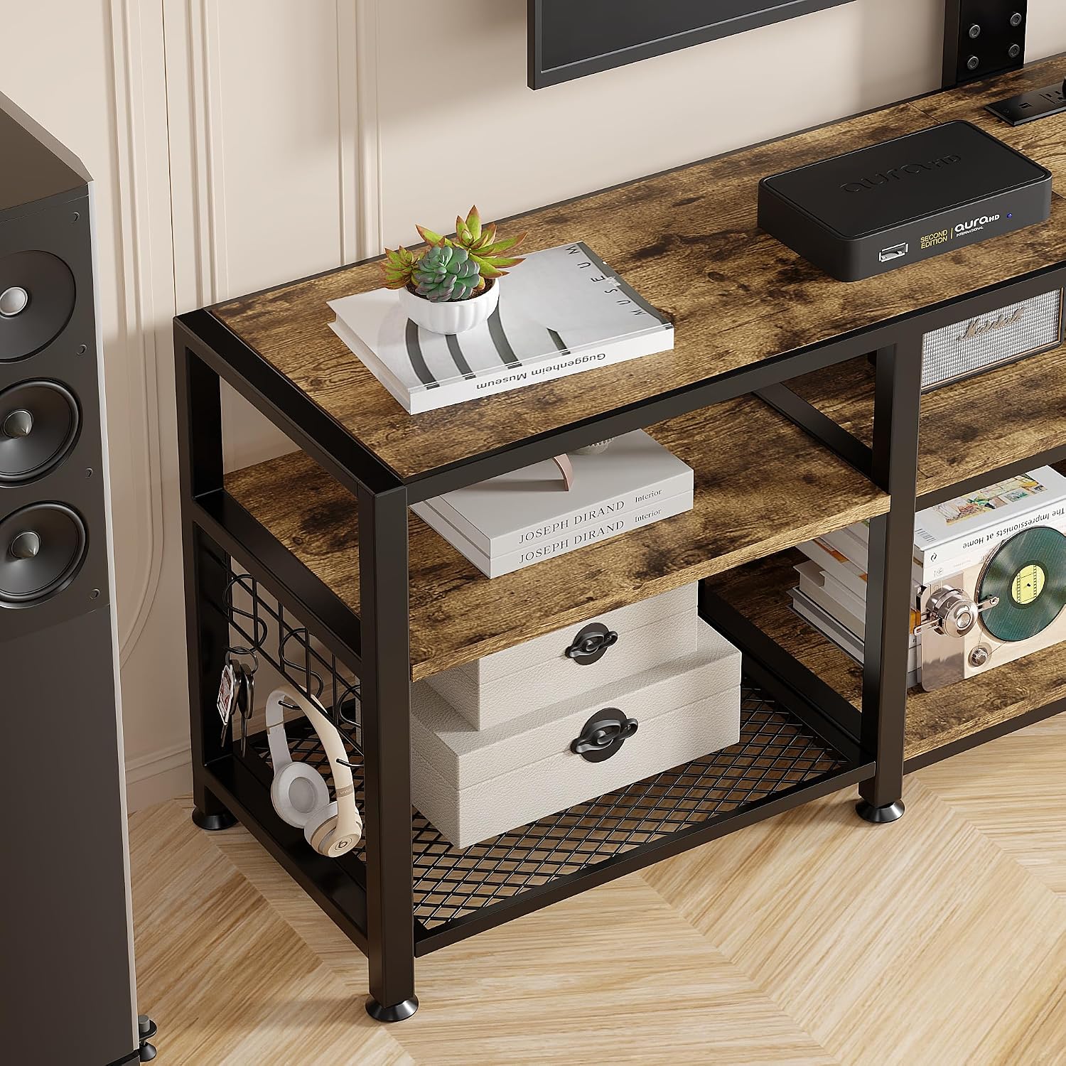 VECELO TV Stand with Mount and Power Outlets