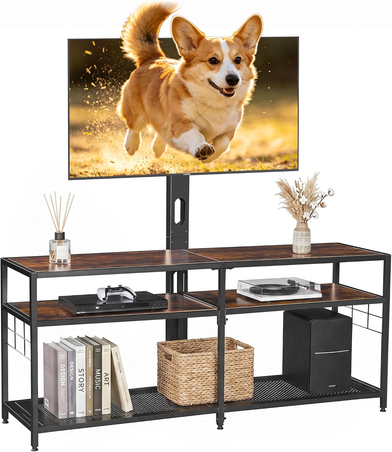 VECELO TV Stand with Mount, Universal Swivel TV Console for 32-75 inch TVs