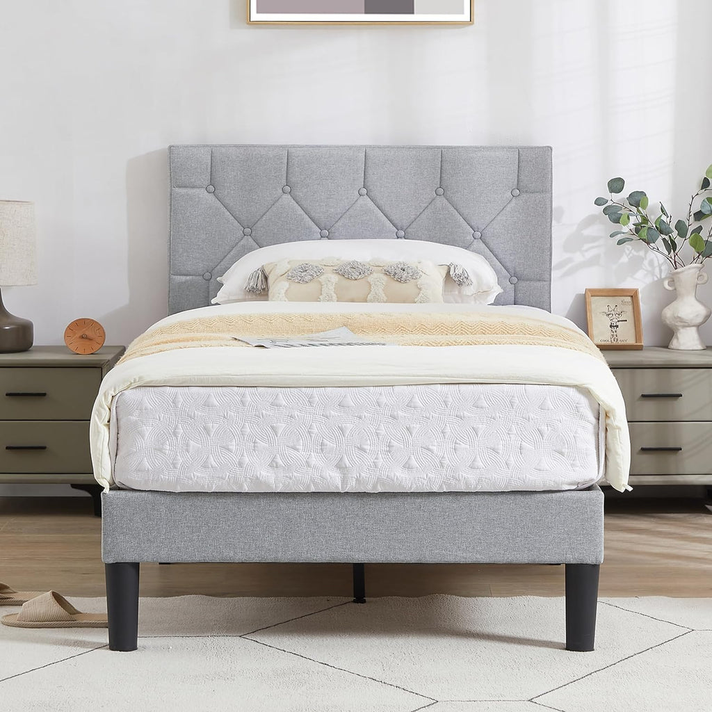VECELO Bed Frame, Upholstered Platform with Adjustable Diamond Tufted