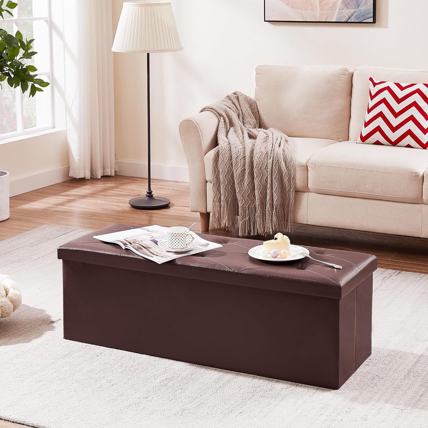 VECELO Storage Ottoman Bench End of Bed 43'' Footstool Footrest Stool Shoestool for Bedroom Hallway Entraway Living Room