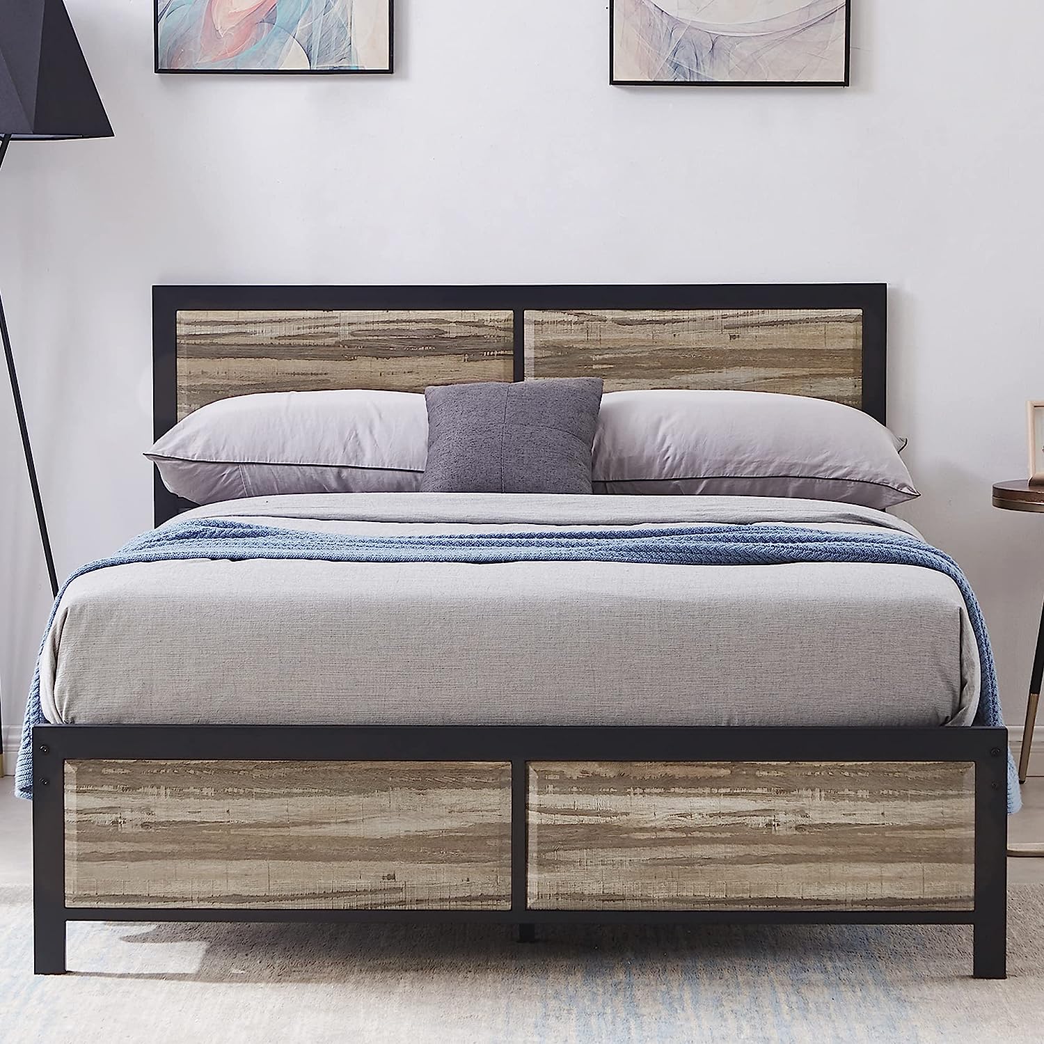 VECELO Platform Bed Frame/Mattress Foundation with Rustic Vintage Wood Headboard
