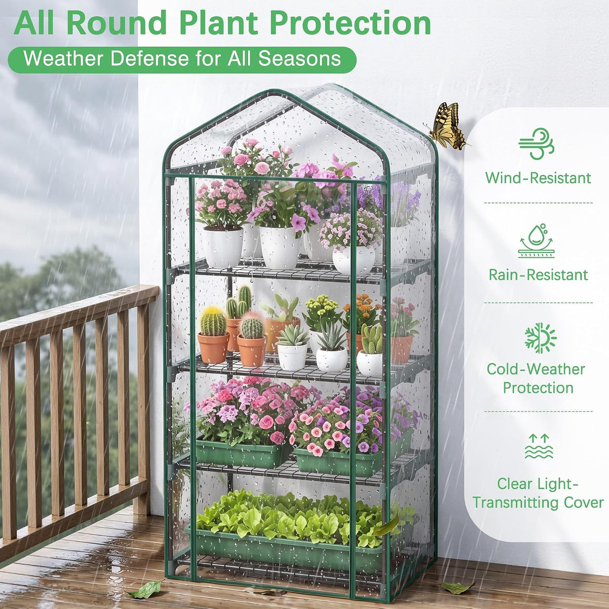 VECELO 4-Tier Greenhouse Portable Plant Green House