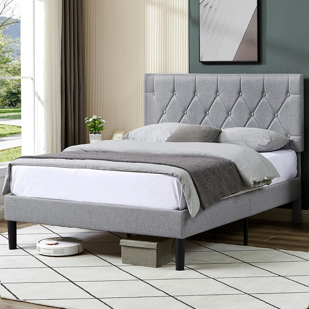 VECELO Bed Frame, Upholstered Platform with Adjustable Diamond Tufted