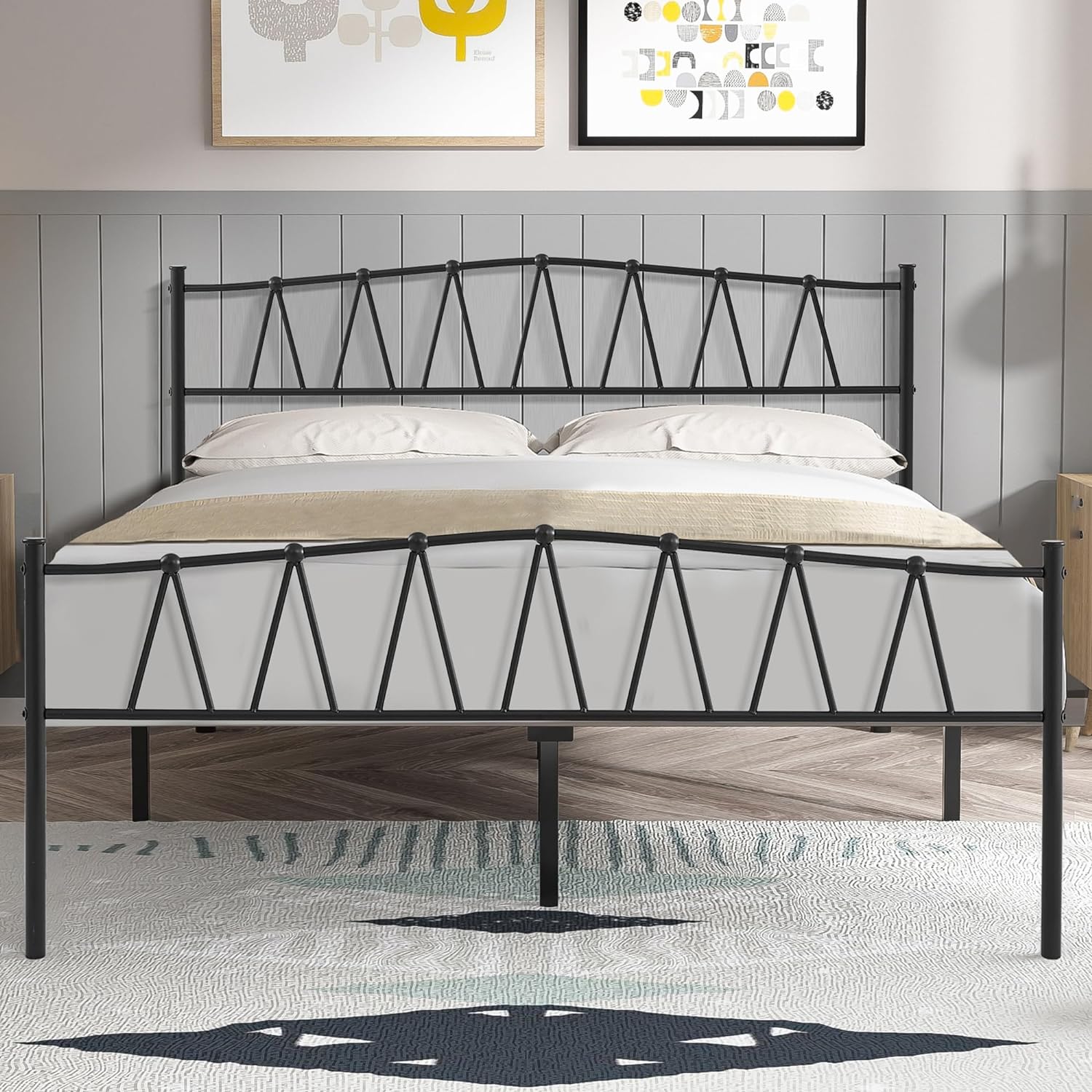 VECELO Vintage Metal Platform Bed Frame with Headboard and Footboard Matress Foundation No Box Spring Needed