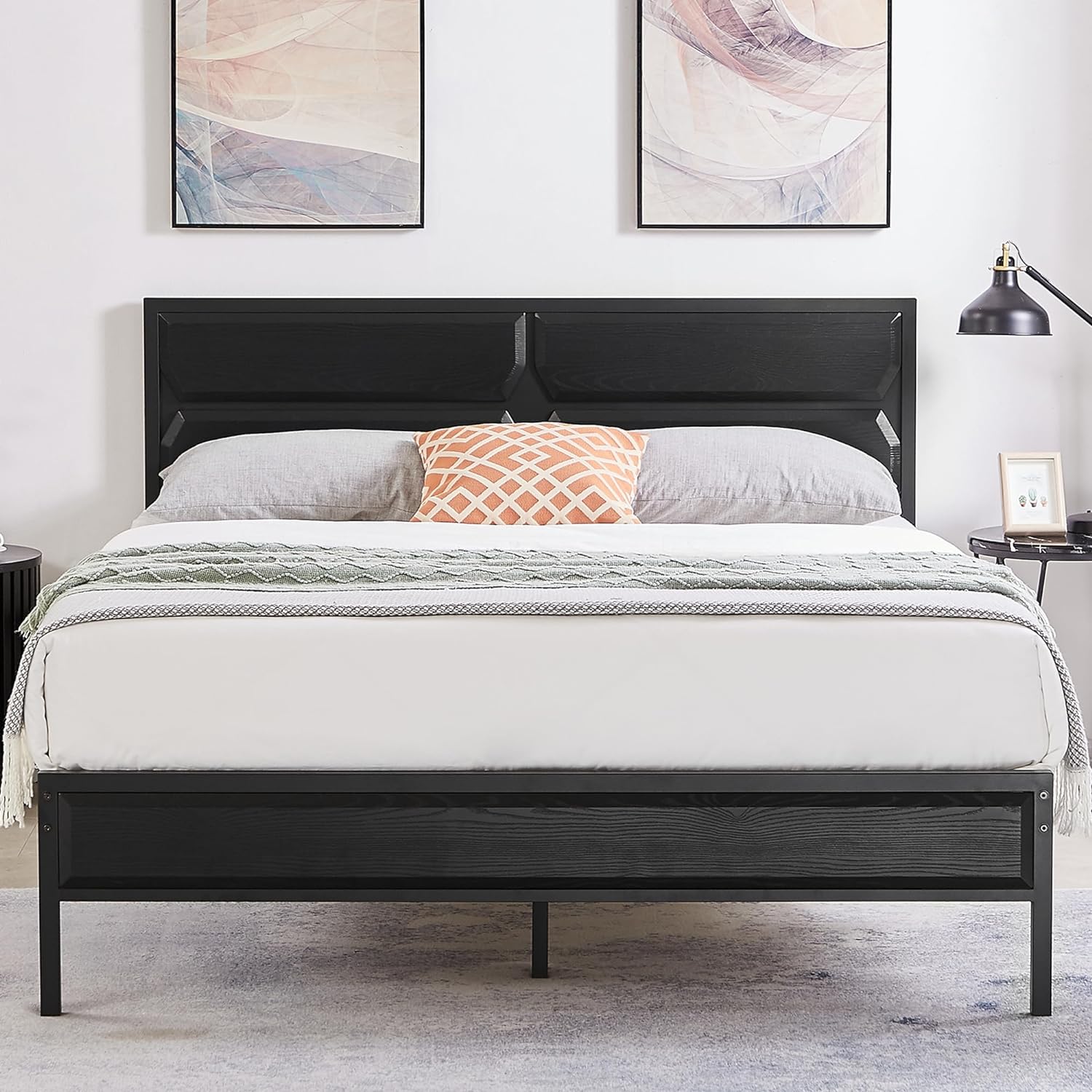 VECELO Metal Bed Frame Platform with Wooden Headboard&Footboard Mattress Foundation