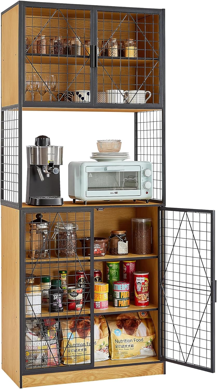 VECELO 72in Tall Kitchen Pantry Cabinet with Doors and Shelves Large Freestanding Storage Cupboard with Countertop Hutch