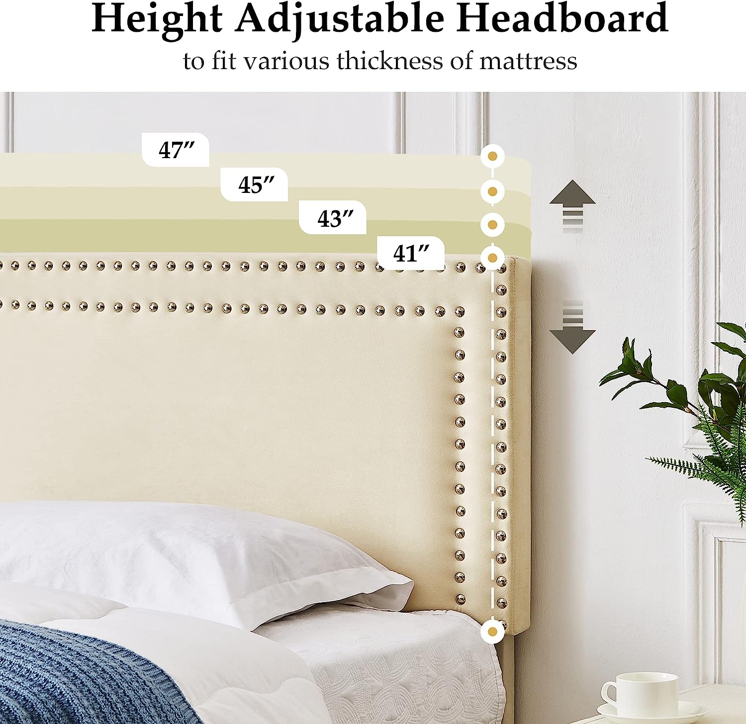 Vecelo Modern Platform Bed Frame/Mattress Foundation with Height Adjustable Upholstered Headboard