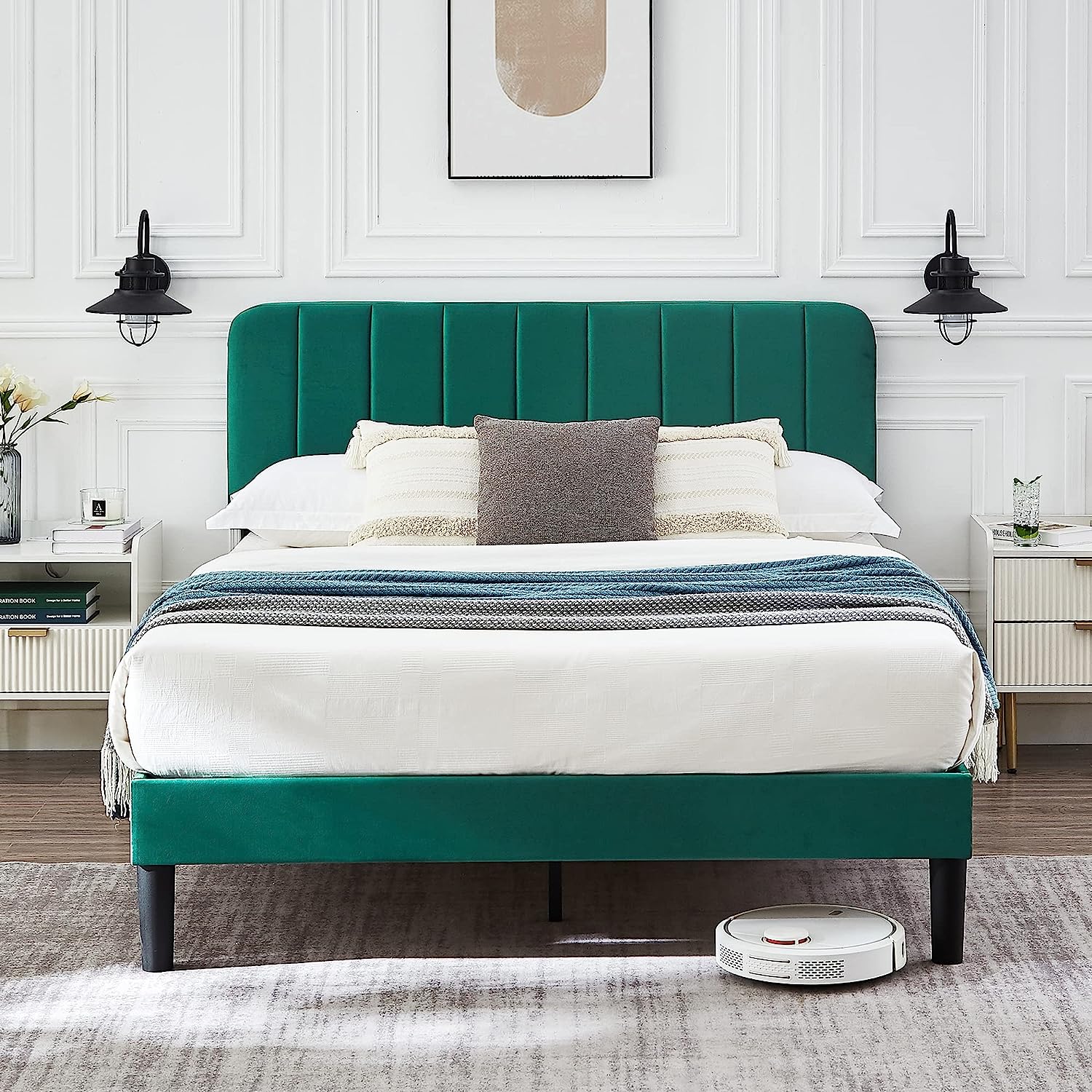 VECELO Upholstered Platform bedframe with Adjustable Headboard