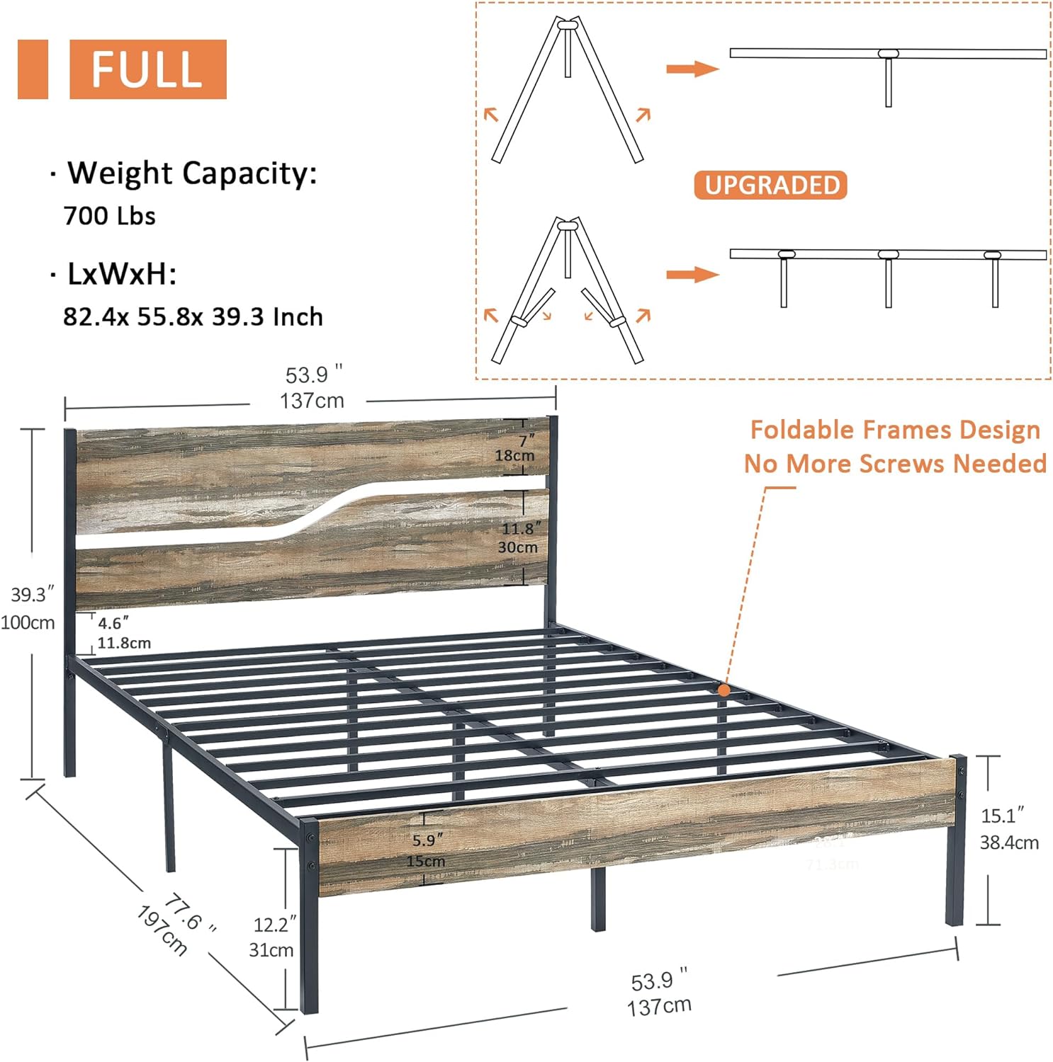 VECELO Platform Bed Frame/Mattress Foundation with Rustic Vintage Wood Headboard