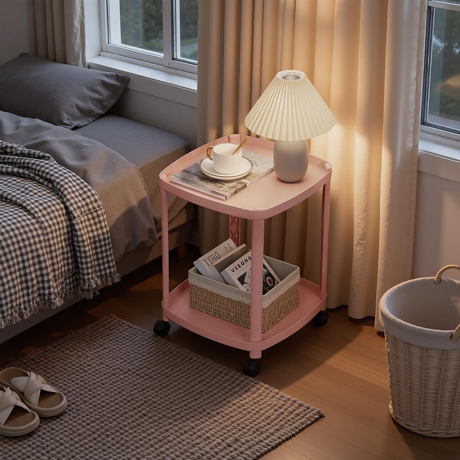 VECELO Rolling End Side Table with Lockable Wheels