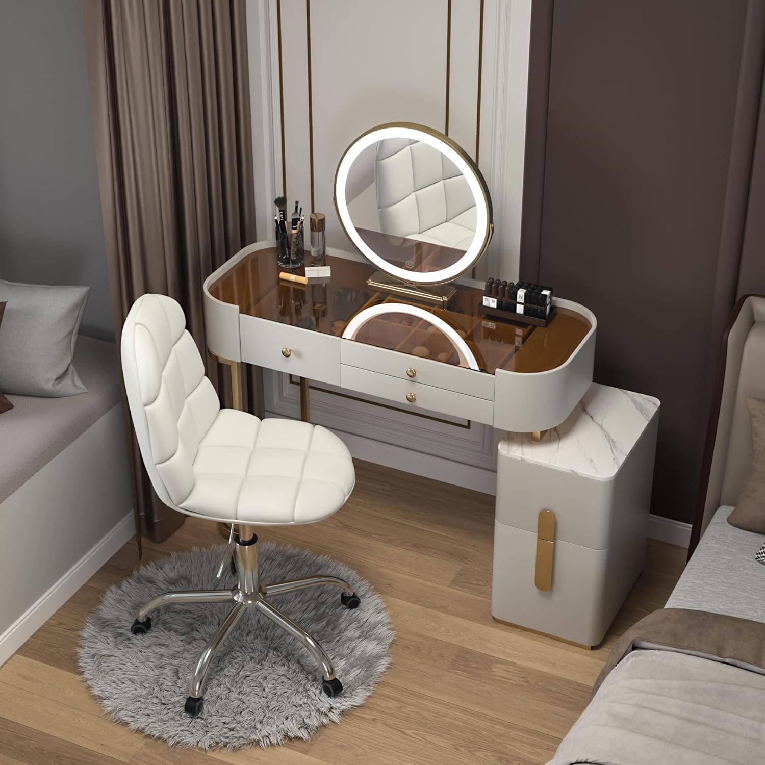 VECELO Modern Armless Home Office Desk Chair, Height Adjustable, PU Leather 360 Degree Swivel with Wheels