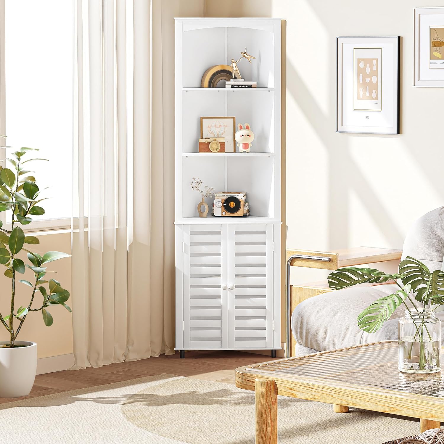 VECELO Tall Corner Cabinet, 68.8'' Storage Cabinet with Doors and Adjustable Shelves