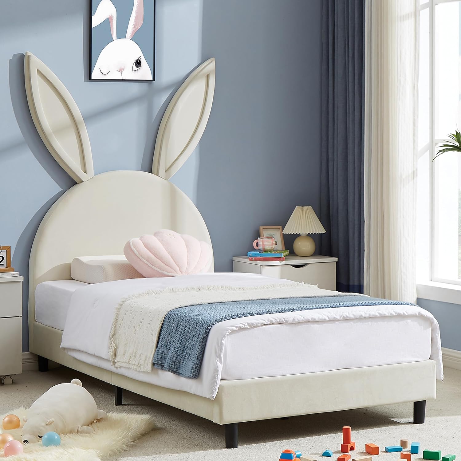 VECELO Kids Twin Bed Frame with Upholstered Headboard