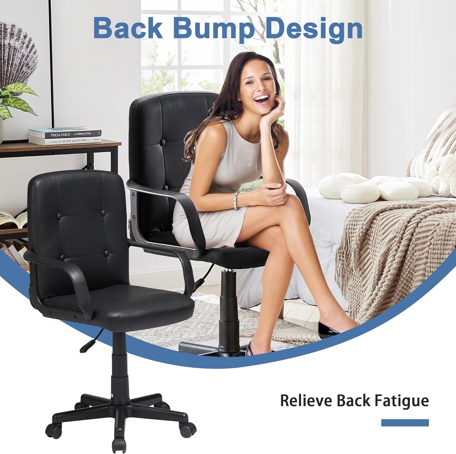 VECELO Mid-Back Swivel Ergonomic Office Chair with Adjustable Arms Mes