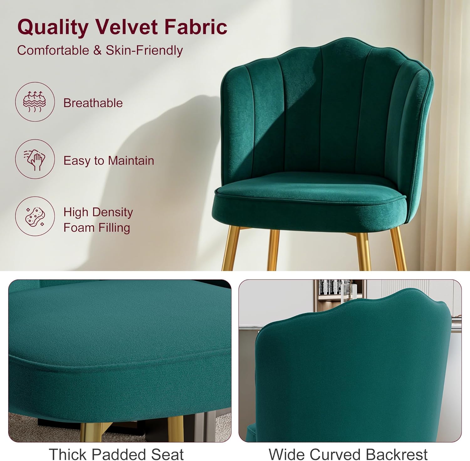 VECELO Velvet Dining Chairs Set of 4