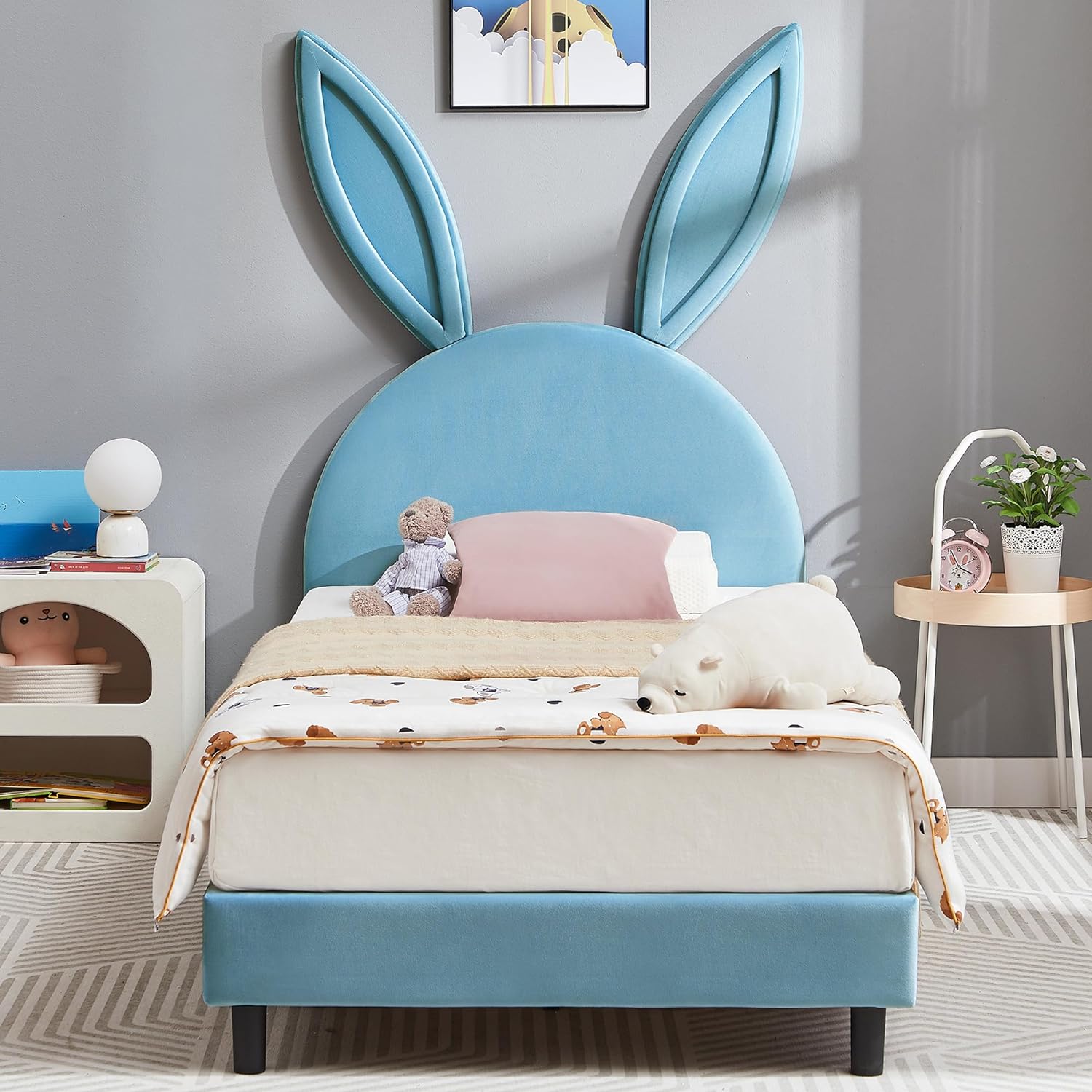 VECELO Kids Twin Bed Frame with Upholstered Headboard