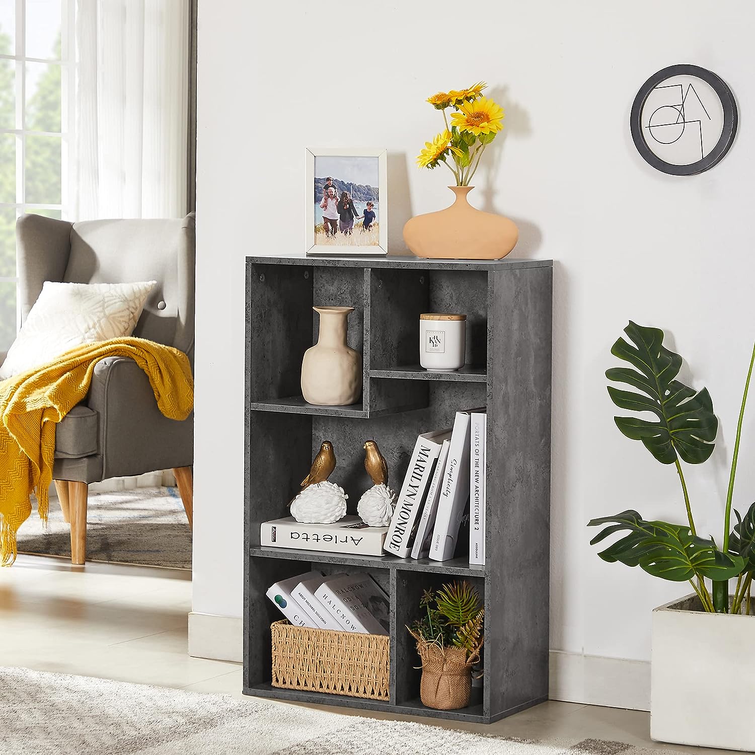 VECELO Modern 3-Tier Small Bookcase, 4 Cube/5 Cube Bookshelf/Storage Organizer for Living Room,Bedroom,Home Office