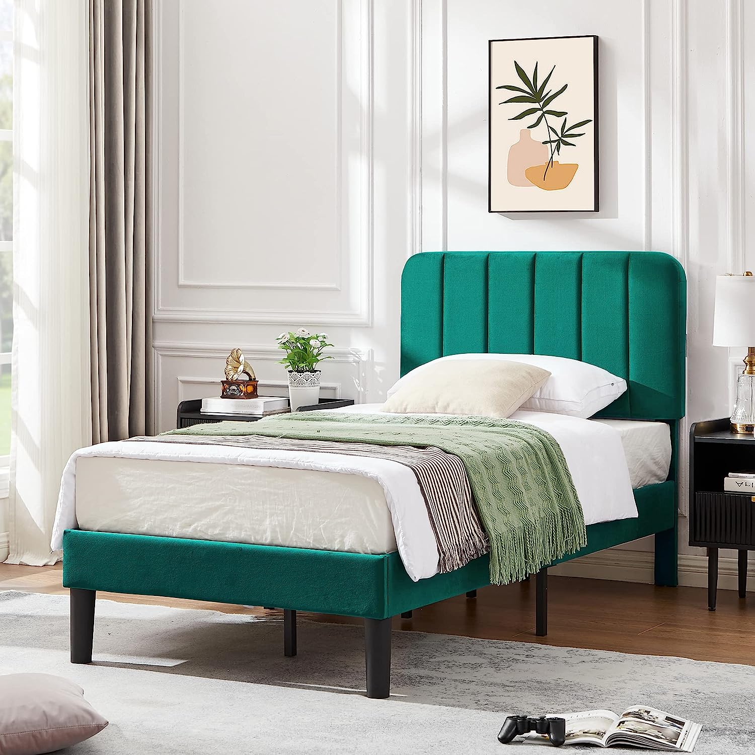 VECELO Upholstered Platform bedframe with Adjustable Headboard