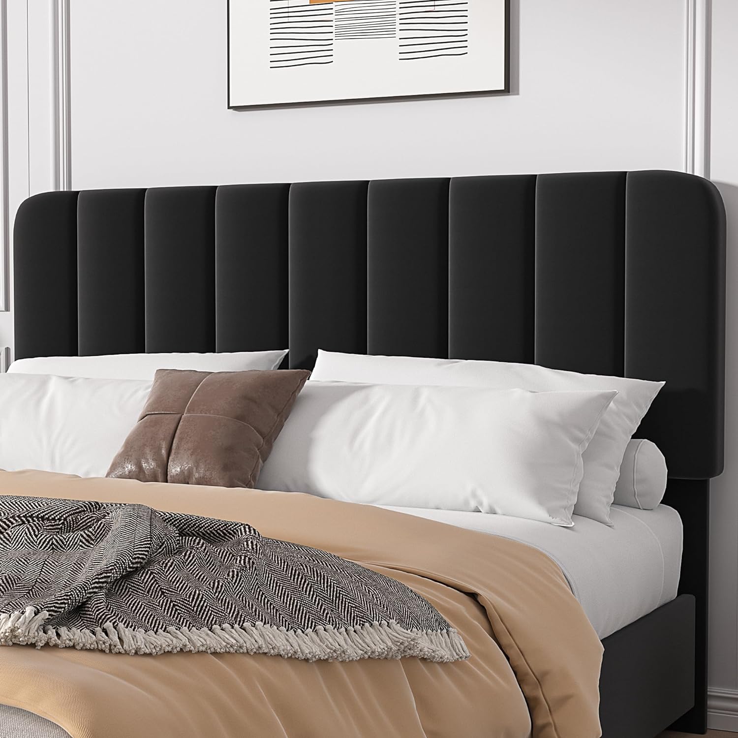 VECELO Upholstered Bed Frame with 4 Drawers and Adjustable Headboard