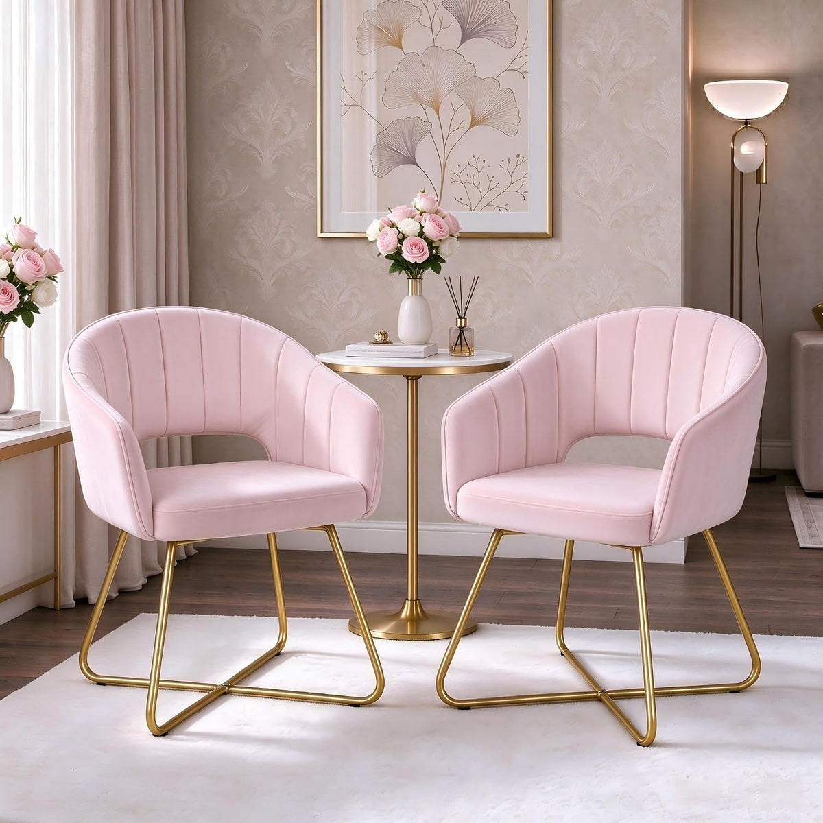 VECELO Large Wide Velvet Accent Chair  Luxury Vanity Chair with Gold Legs