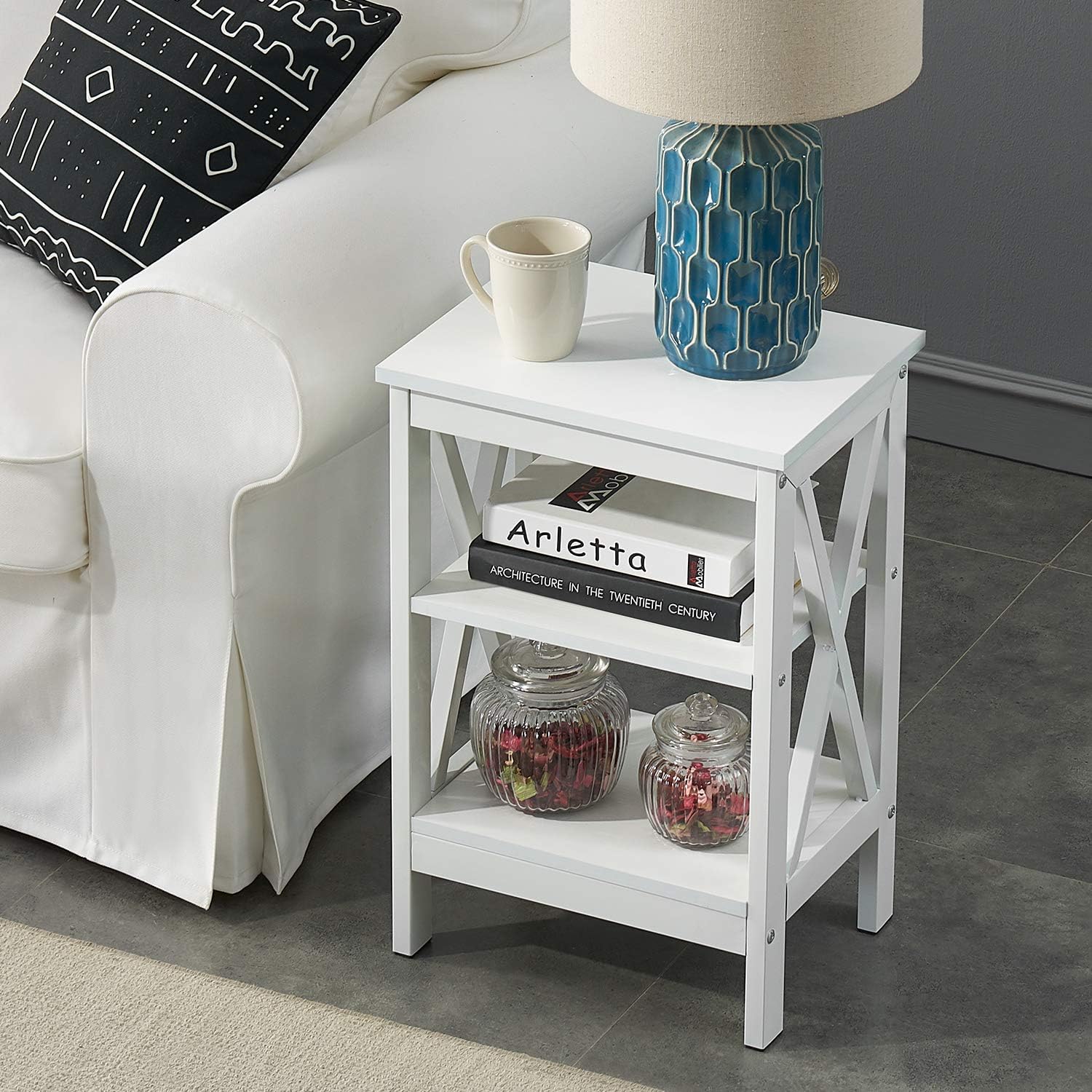 VECELO Modern Nightstand Side End Table with 3-Tiers Open Storage Shelf, 1 pack/2 packs