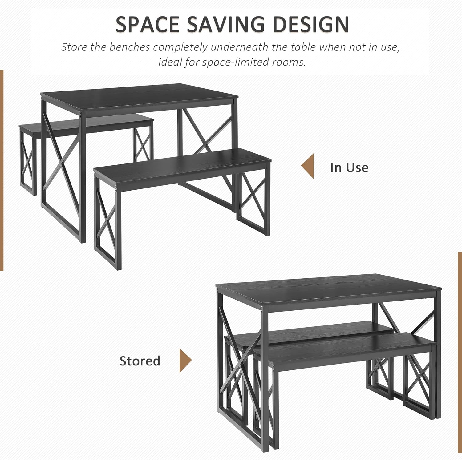 VECELO Kitchen Table with 2 Benches for 4