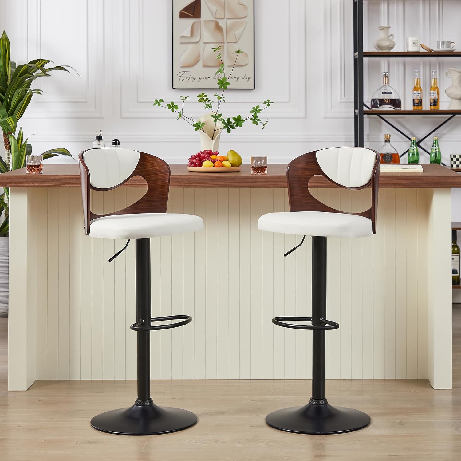 VECELO Bar Stool Set of 2,Counter Height Stools with Bentwood Back