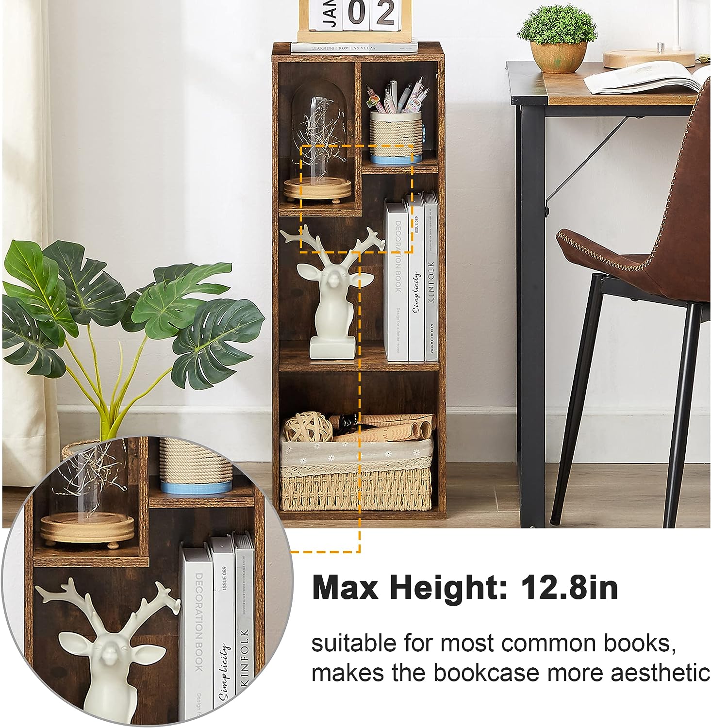 VECELO Modern 3-Tier Small Bookcase, 4 Cube/5 Cube Bookshelf/Storage Organizer for Living Room,Bedroom,Home Office
