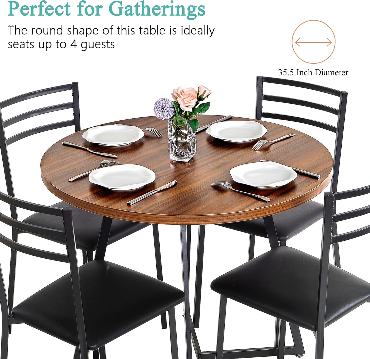 VECELO 35" Round Dining Table for 4