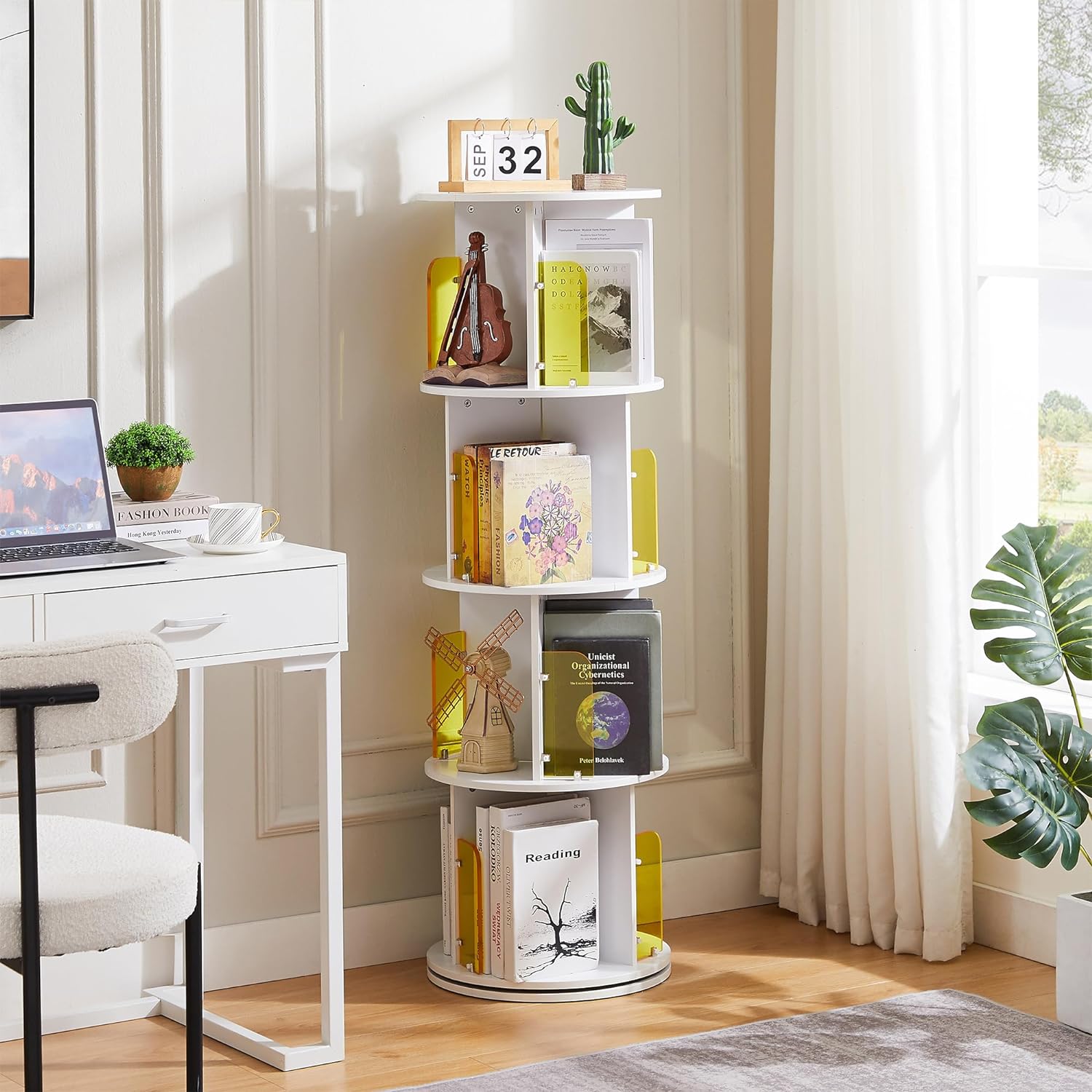 ニコ・ロビン ウッドラック VECELO Rotating Bookshelf with Acrylic Display Window Partition