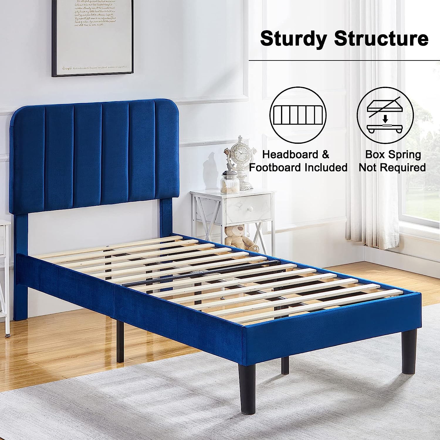 VECELO Upholstered Platform bedframe with Adjustable Headboard