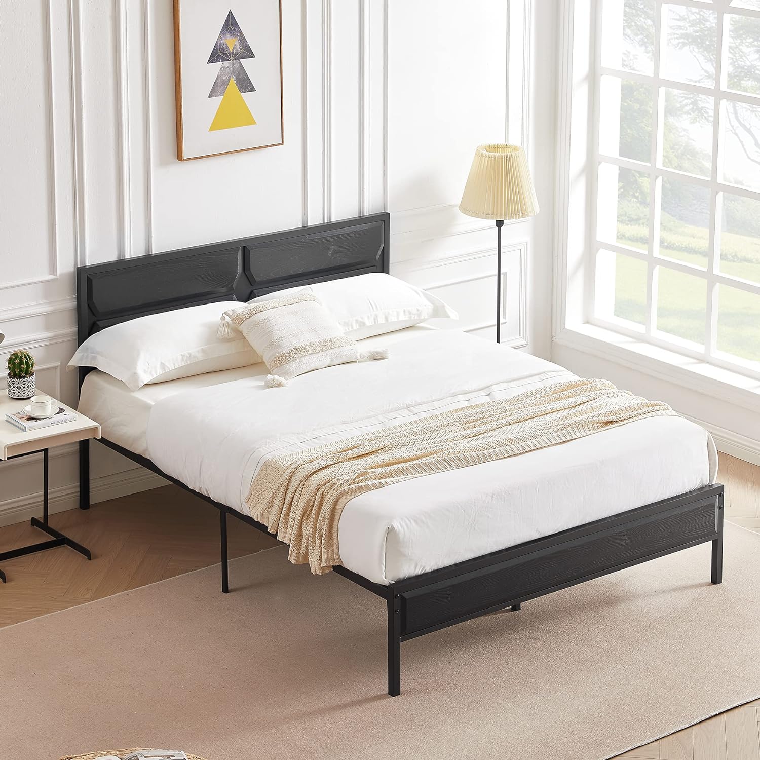 VECELO Metal Bed Frame Platform with Wooden Headboard&Footboard Mattress Foundation