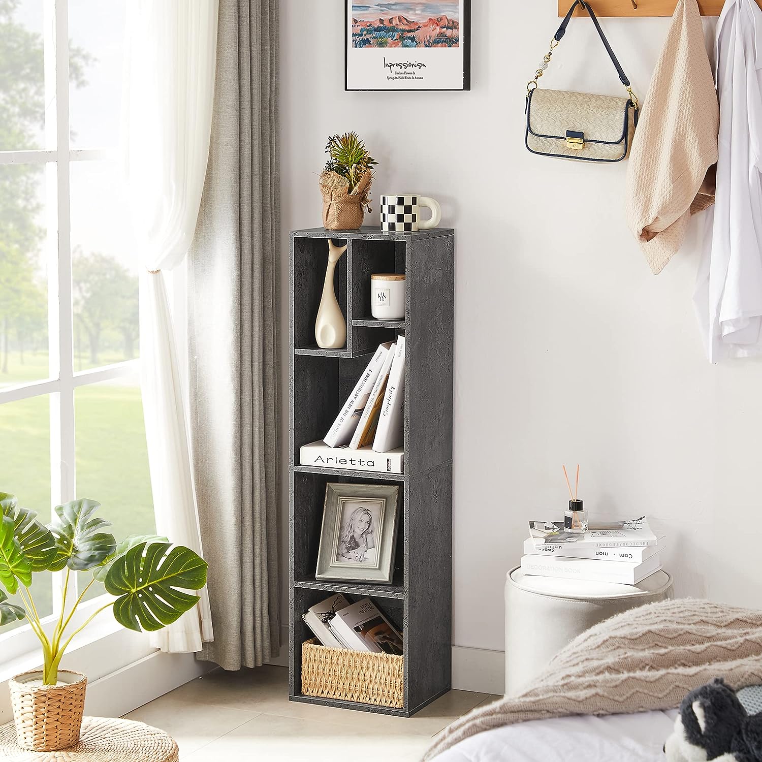 VECELO Modern 3-Tier Small Bookcase, 4 Cube/5 Cube Bookshelf/Storage Organizer for Living Room,Bedroom,Home Office